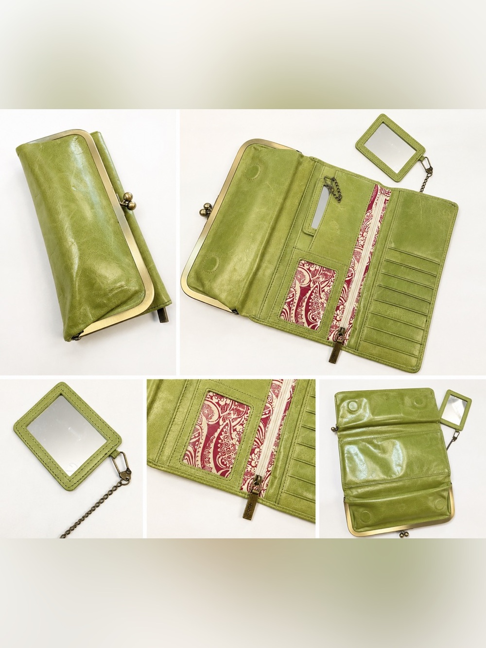 HOBO Olive Green Leather Frame Wallet Clutch - Picture 2 of 13